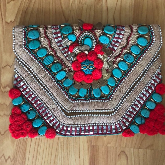 NWT Anthropologie Pom Pom envelope clutch - Picture 4 of 4